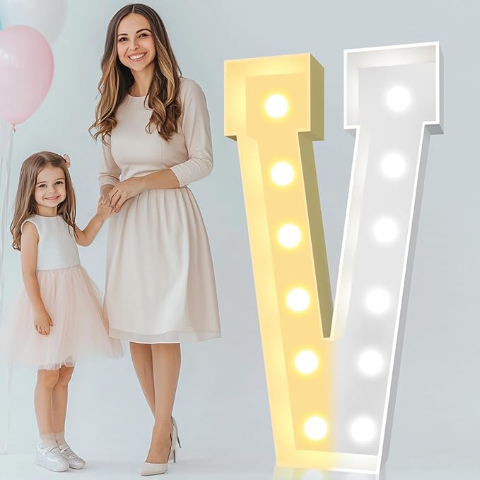 Party Decorations, 4 FT Light Up Marquee Letter V, Warm and Cool White LED