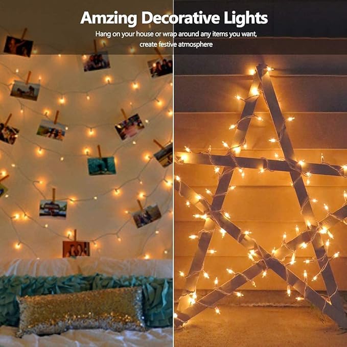 PhilzOps Christmas String Lights, 69.6ft 300Ct White Christmas Tree Lights Connectable, 120V UL Certified Incandescent Warm String Lights, White Wire Xmas Lights for Home Wedding Party, Warm White