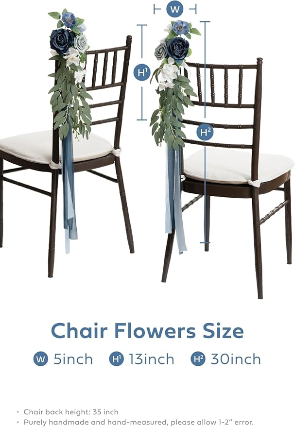 Artificial Flowers for Aisle Pews, 8 Pack in Dusty Blue and Navy