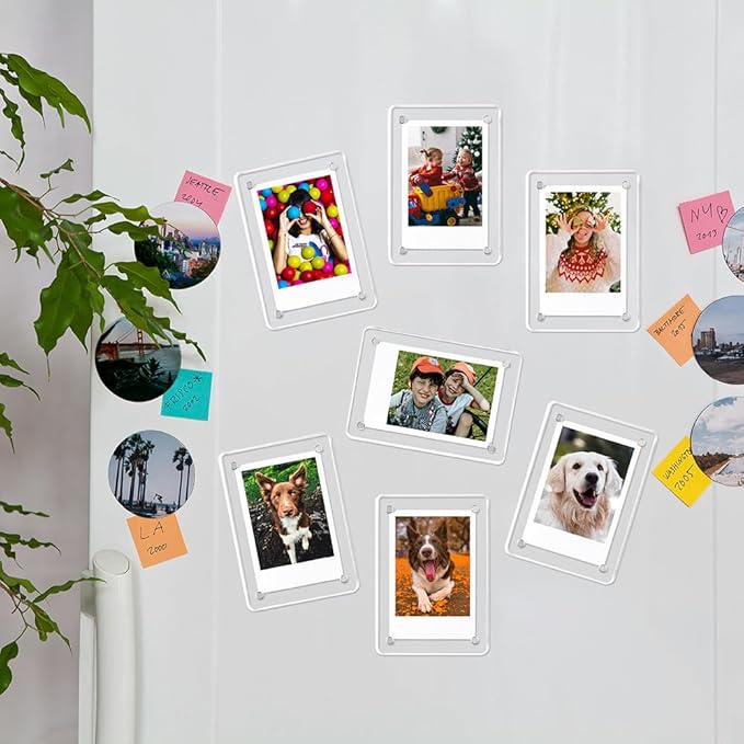 Acrylic Fridge Magnetic Picture Frames, 3x5 Inch Magnetic Clear Photo Frames Fit 3x5 and 4x6 Picture for Refrigerator/Locker/Wall, Compatible with Polaroid Camera Photos 6 Pack