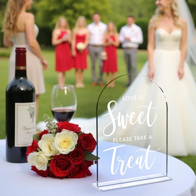 Wedding Signs, Love is Sweet Sign for Dessert Table, Wedding Decorations for Ceremony,Arch Acrylic Table Top Sign for Wedding Reception and Event Party,5x7 Inch Bridal Shower Decor (White)