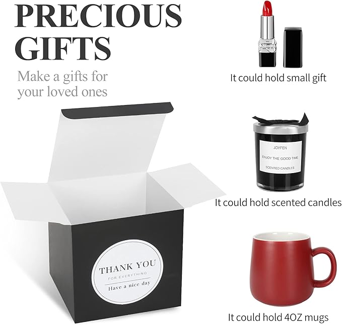 COTOPHER Small Gift Boxes 100 Pack 4x4x4 inches Black Gift Boxes with Lids for Gifts, Crafting, Wedding Party Favor, Cupcake Boxes, Candy, Bridesmaids Proposal Box with Ribbons and Stickers (Black,