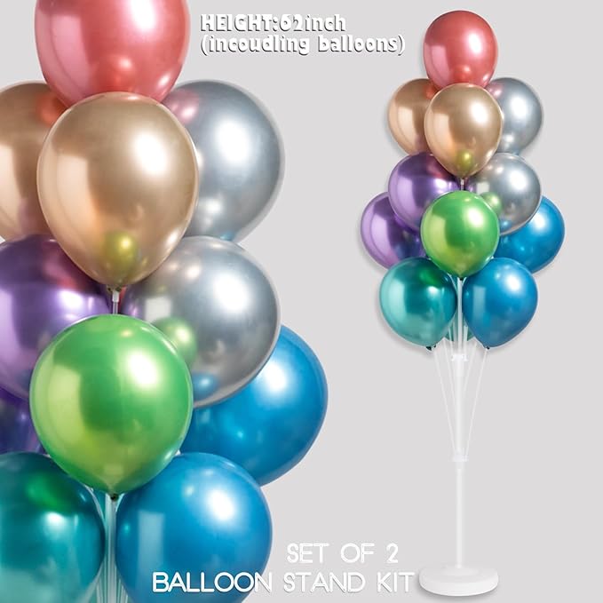 Balloon Column Stands, Set of 2, Metallic Floor Kit with Base and Pole
