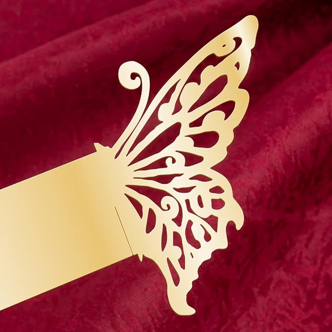 150PCS Butterfly Napkin Rings for Luxury Banquet Style, Reusable Paper Napkin Holders for Wedding Banquet Dinner Table Decor, and Catering Party Services (Gold)