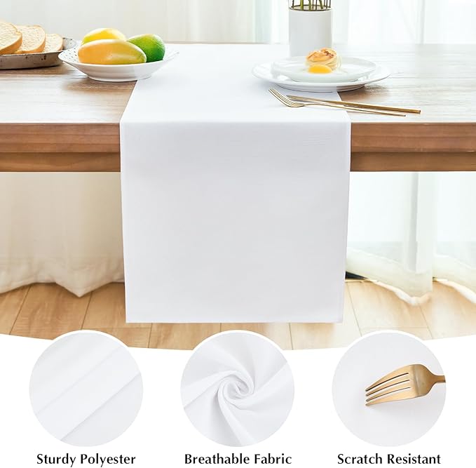 2 Pack White Small Short Table Runner 12 x 36 Inch Solid Color Runners Coffee Table Dresser for Daily Party Home Decoration