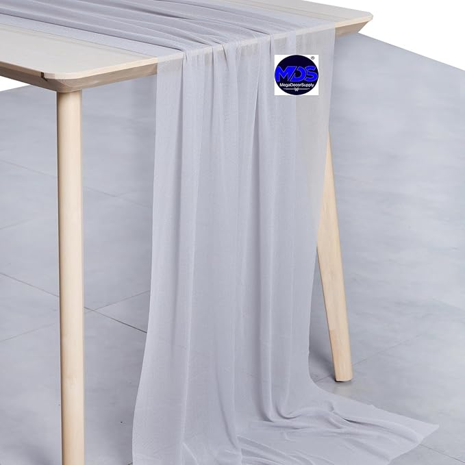 MDS Halloween Chiffon Table Runner - 1 Pack, 29 x 170 Inches, 14ft Each - Sheer Spooky Table Runners for Haunted House Parties, Trick-or-Treat Tables, Witchy Décor, Wedding & Events - Cool Gray