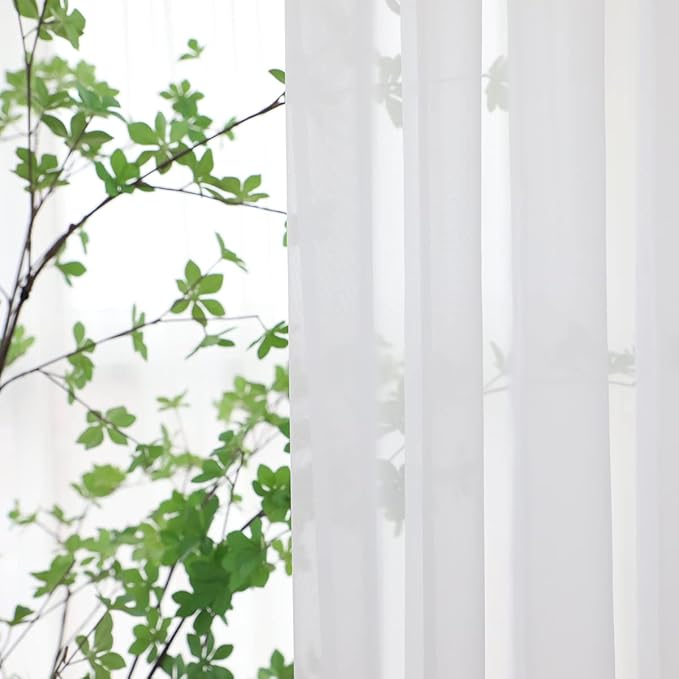 Window White Sheer Curtains 51x83 Inches Long 2 Panels Sheer White Curtains Basic Rod Pocket Panel for Bedroom Children Living Room Yard Kitchen (White, 51" W x 83" L | 2 pcs)