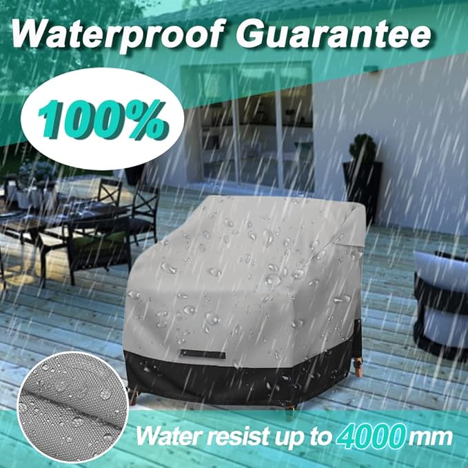 Patio Swivel Chair Cover Waterproof 2 Pack, 600D Heavy Duty Outdoor Furniture Covers for Universal Lawn/Deck/Garden/Backyard Fits up 35" W*38" D*31" H, Gray/Black