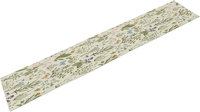 Floral Botanical Table Runner, Garden Spring Flower Botanical Butterfly Animal for Restaurant, Kitchen, Wedding, Party Rectangular Table Runner Decoration,13in（33cm） W * 120in（305cm） L