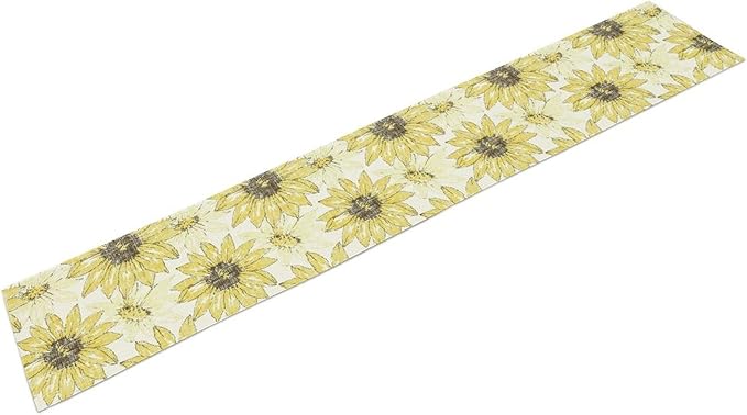 Chrysanthemum Vintage Floral Table Runner, Elegant Grunge Gray Sunflower Spring Summer Elegant Pattern Artichokes Flower Table Runner for Party Kitchen Dining Living Room Decor, 13x120 Inch