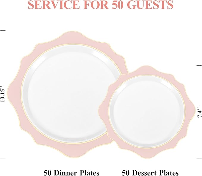 Disposable Plates, Pink Scalloped Plastic, 100 Count