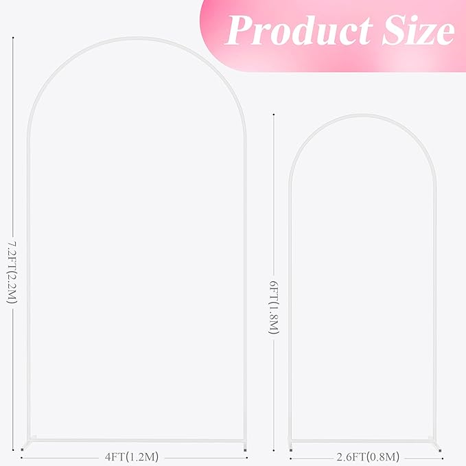 Metal Wedding Arch Backdrop Stand, White, Set of 2 in 7.2 ft and 6 ft Sizes