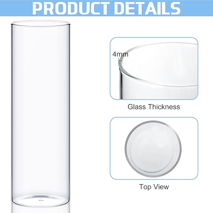 Sawysine 24 Pcs Glass Cylinder Vases 2.5''/2.95''/3.9'' Diameter Clear Flowers Vase Hurricane Floating Candles Holders for Table Centerpieces (3.9 x 8 in,3.9 x 10 in,3.9 x 12 in)