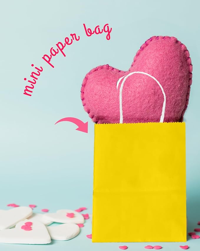 Bakepacker 100 Pcs Bright Yellow Mini Paper Gift Bags with Handles 6"x4.5"x2.5" Party Favor Bags Multiple Uses (Mini size)