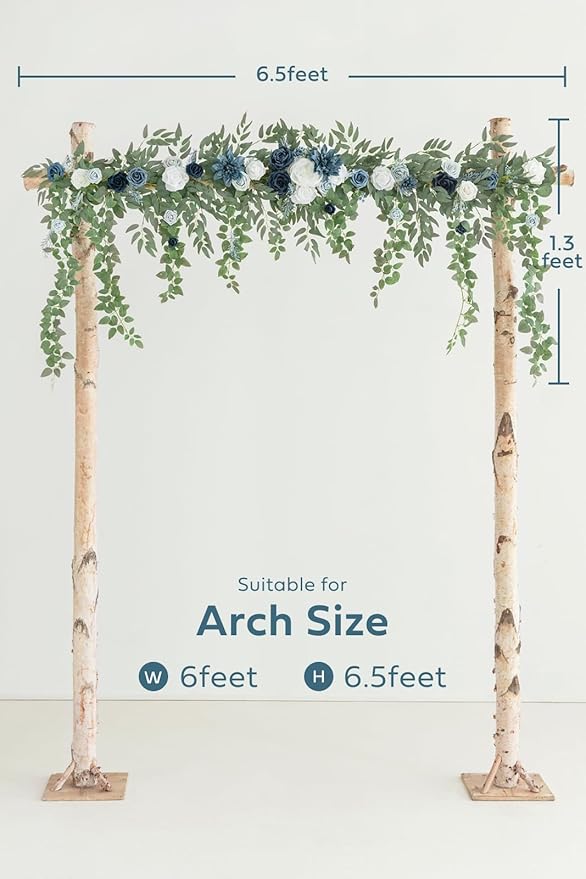 Artificial Flowers Garland, Dusty Blue and Navy Silk, 78 Inch Arch Swag