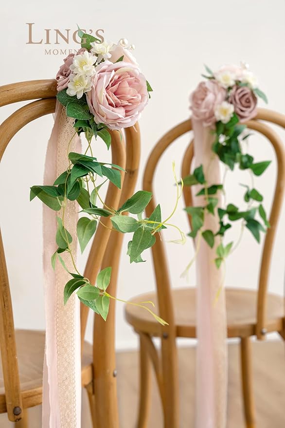 Artificial Flowers for Wedding Aisles, 8 Pieces in Dusty Rose with Ribbon Cards