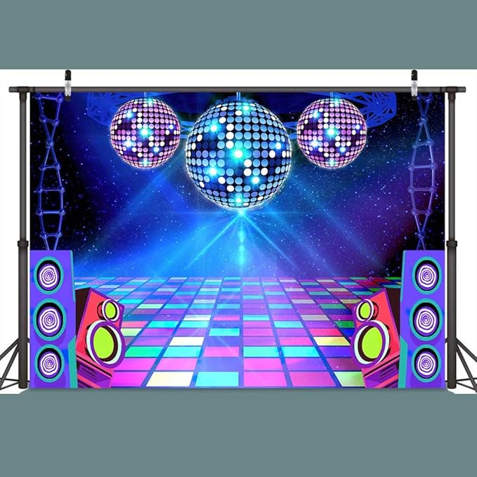 Disco Backdrop 7X5ft Retro Glow Party 70s 80s 90s Theme Stage Dance Background Disco Party Decoration Disco Ball Banner Dance Backdrop for Birthday Party Prom Portrait Photo Props Polyester, Green