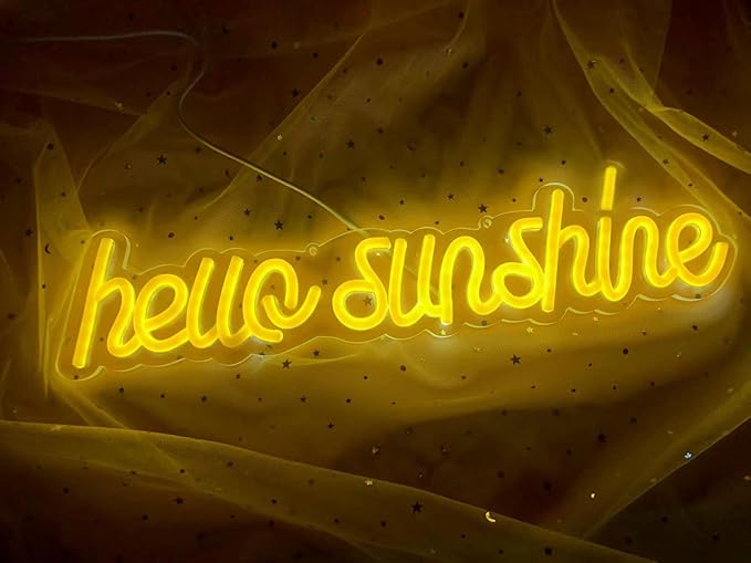 Lighted Neon Sign in Hello Sunshine Yellow, USB Powered Wall Decor