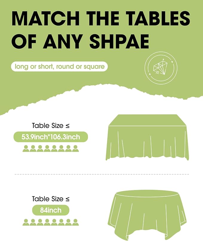 Pureegg Plastic Table Cloth Disposable 10 Pack, 84'' Round Table Cloths, Party, Picnic, Wedding, Decorative Tablecloths, Round, White Plastic Cover, Leakproof & Sturdy, White