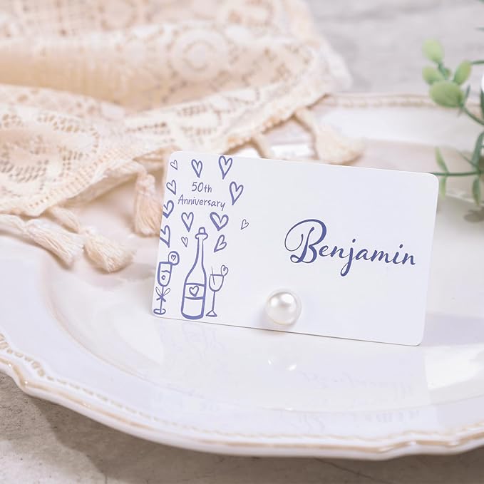 UNIQOOO 12Pcs Decorative Pearl Place Card Holders Bulk, Elegant Ivory Name Card Stands Set, for Wedding Table Place Cards, Dessert Table Decor, Retail Shop, Business Card, Name Tag, Party Food Signs