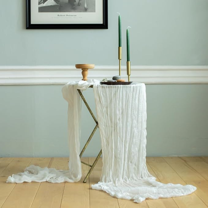 White Gauze Table Runner Cotton Wedding Decorations Rustic Cheesecloth Table Runner Cheese cloth Fabric Bulk for white party décor, bohemian table runner Extra Long Boho Cheese Cloth 13 ft (141 in)