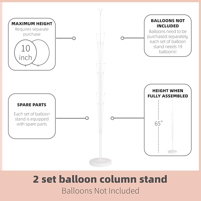 Balloon Column Stand Set of 2, 74-Inch White Plastic Kit