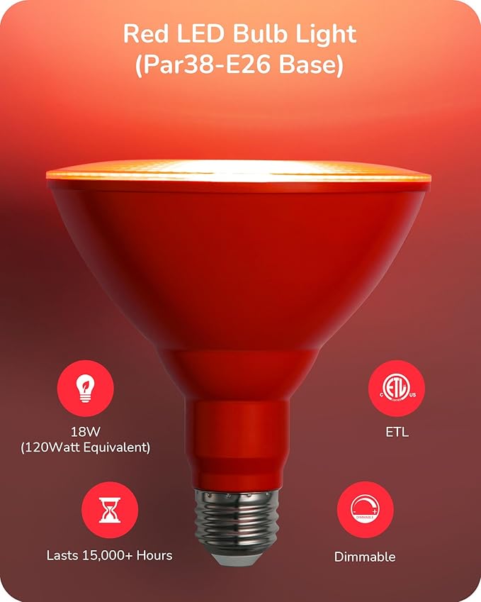Red and Green PAR38 LED Flood Bulbs, Dimmable, IP65 Waterproof, E26 Base