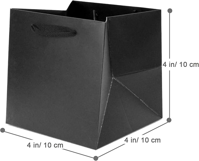 Black Paper Gift Bag 4 in Paper Box Small Square Bottom Paper Bags with Handles for Wedding Baby Shower Birthday Party (Black, 4 x 4 x 4 in, 10 CT)