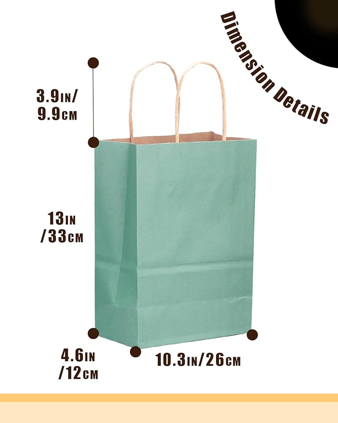 Gift Bags 100 Pack, Light Blue Kraft Paper with Handles