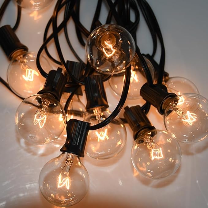 String Lights 100 Ft Outdoor Warm White G40 Bulbs with Spares