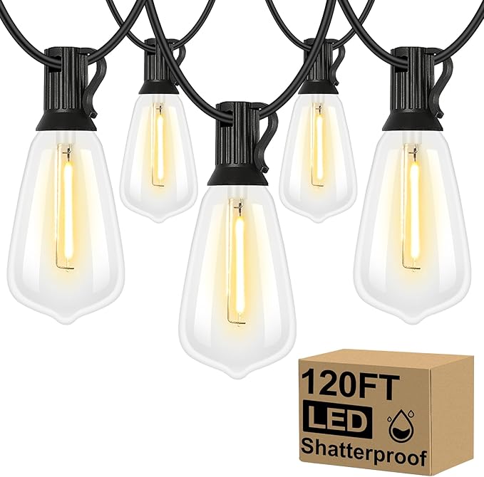 String Lights, 120 Ft Outdoor Edison Bulbs, 62 Shatterproof LED Bulbs