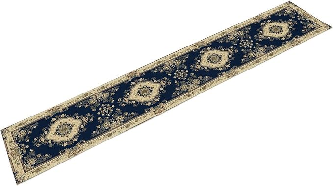 Vintage Elegant Farmhouse Table Runner Blue Beige Flower for Home Farmhouse Kitchen Table Dining Coffee Room Garden Party Wedding Decor 13x90in