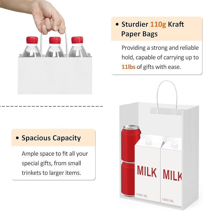 Red Paper Gift Bags, 10 x 5 x 13 Inch, Pack of 100 Solid Color