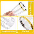 Disposable Plastic Party Cups, 12 oz Clear with Gold Rim, 100 Count