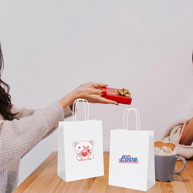 Gift Bags: 300 Small White Paper Bags with Handles, 6x3.25x8 Inch
