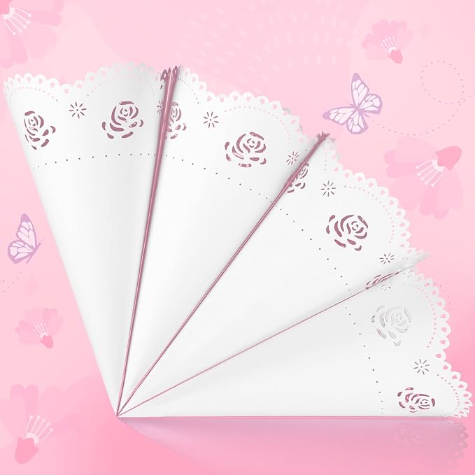 GWHOLE 100 Pcs Rose Confetti Petal Cone for Wedding Party, White