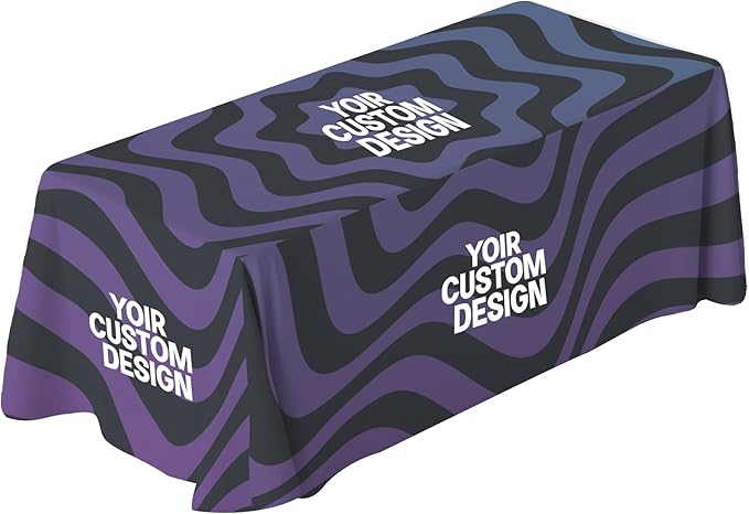 DreamController Custom Table Cloth for 4ft/5ft/6ft Table with Business Logo, Image or Text Personalized Table Cover for TradeShows, Events, Birthday, Wedding | Made in USA | Fast delivery | HD Print