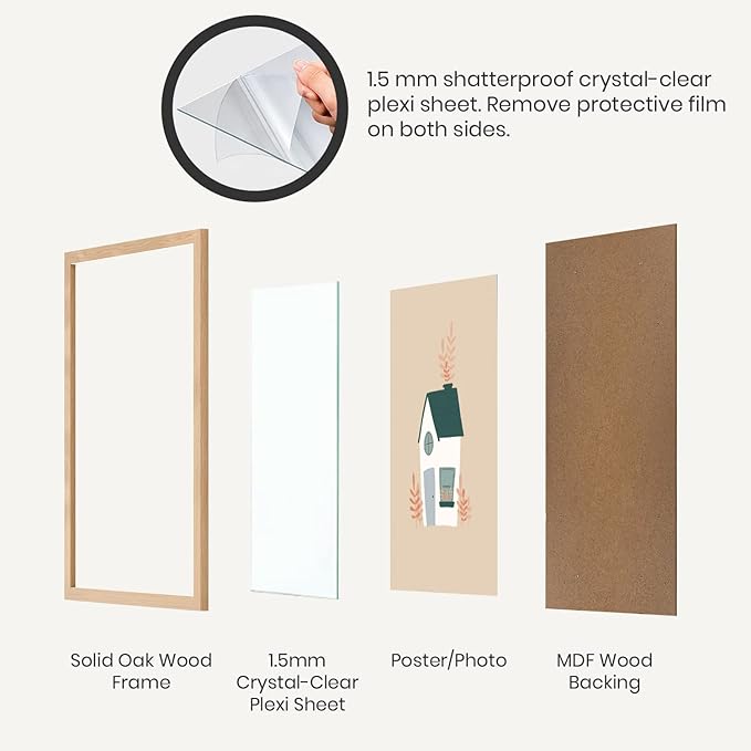 Opposite Wall - 11x17 in - Natural Solid Oak Wood Picture Frame - Lightweight, Versatile & Shatterproof - Wall Hanging Poster or Photo Frame - Wall Decor for Office, Gallery & Home