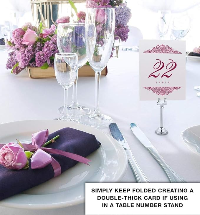 Paisley Wedding Table Numbers (Select Color/Quantity), Champagne, Burgundy, 1-30, Double Sided, Tent or Use in a Stand, Great for Parties & Restaurants - Made in the USA