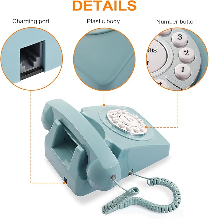 Guestbook Telephone with Retro Design, Rechargeable, Audio Messages