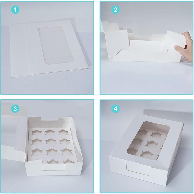 Yeplan 5 Packs Cupcake Boxes 12 Count,White Cupcake Carriers with Window,13.4x9.8x4 Inches Cookie Boxes,Cupcake Containers,Bakery Boxes