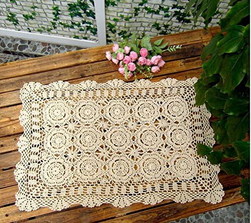 Cotton Handmade Crochet lace Table Runners Rectangular Tablecloth Doilies Doily Table Dresser Scarf Décor,19x35Inch,Beige