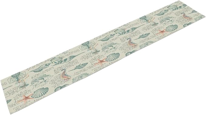 Starfish Table Runner,Seashells Beach Coastal Nautical Sailboat Jellyfish Vintage Hand Drawn Burlap for Hotel Indoors Outdoor Dining Room Kitchen Table Decor, 13x108in