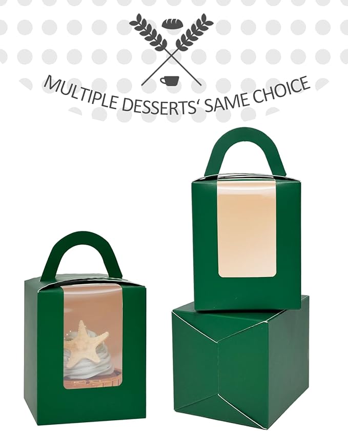 Cupcake Carriers Deep Green Cardboard Boxes with Inserts, 50 Pack