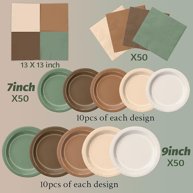 Paper Woodland Plates and Napkins Set, 150 Pieces, Forest Party Tableware