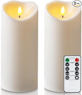 Amagic 4” x 9” Large Outdoor Waterproof Flameless Candles with Remote, Battery Operated Candles with Timer, Flickering Fake LED Pillar Candle for Patio Yard Porch Decor, Ivory White, Set of 2