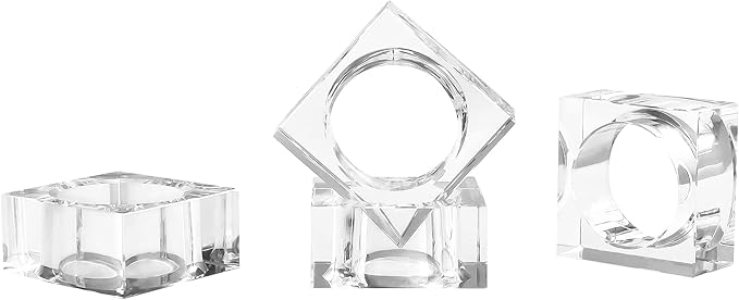 Napkin Rings Set of 4 Clear Crystal Square Holders for Dinner Tables