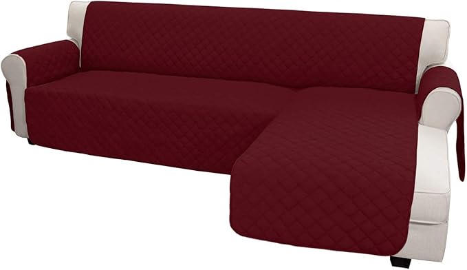 Sofa Slipcover in Christmas Red Microfiber, Quilted L-Shape Cover
