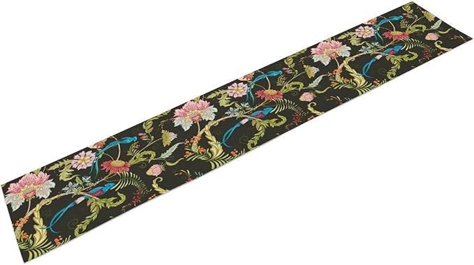 Floral Butterfly Table Runner Seasonal Spring Flower Bird Table Decoration Table Runner for Home Party Decoration 13x108 Inch