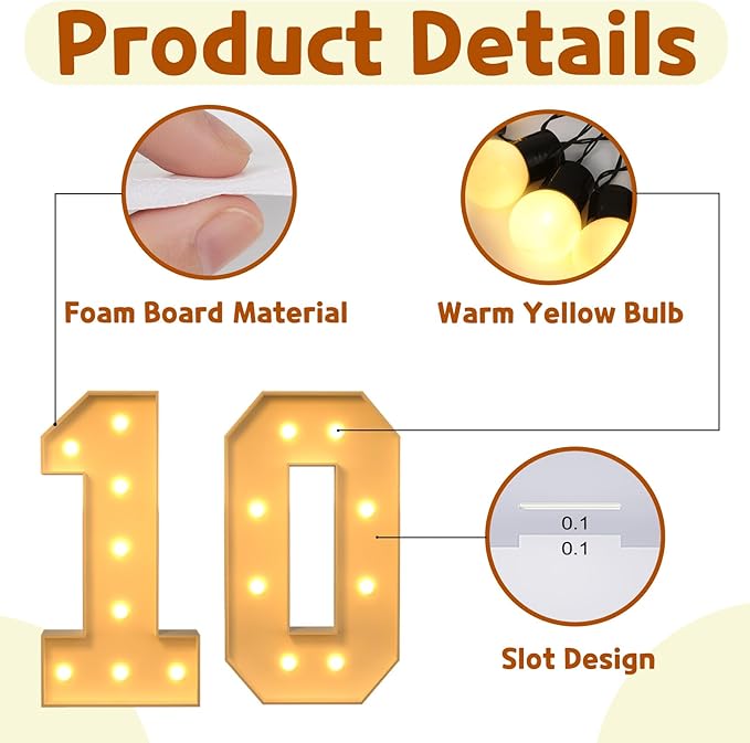 Party Decor Light Up Marquee Numbers 3 Ft Foam Board